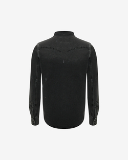 Черная джинсовая рубашка с потертостями