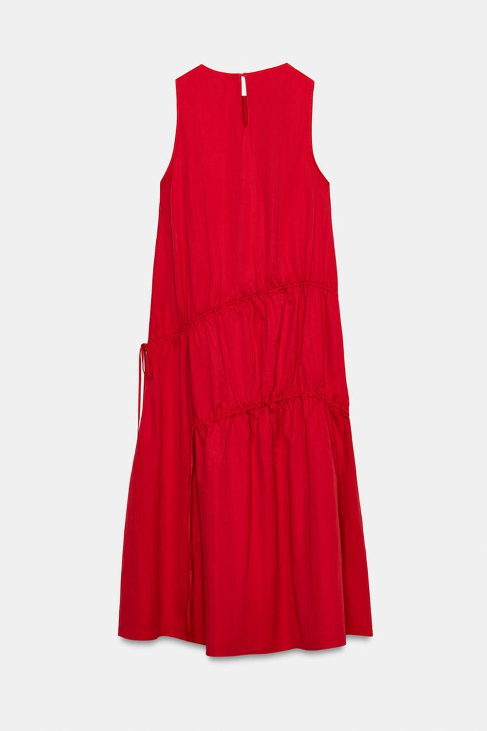 ZARA ПЛАТЬЕ МИДИ ИЗ НЕЙЛОНА С ЗАВЯЗКАМИ, КРАСНЫЙ