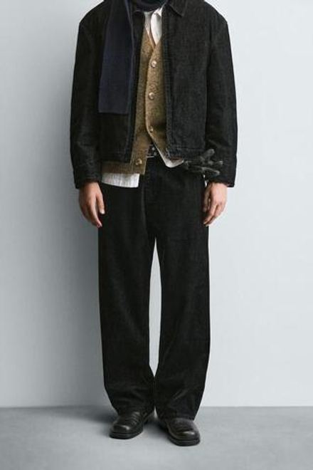 ZARA ВЕЛЮРОВЫЕ БРЮКИ RELAXED FIT, ЧЕРНЫЙ