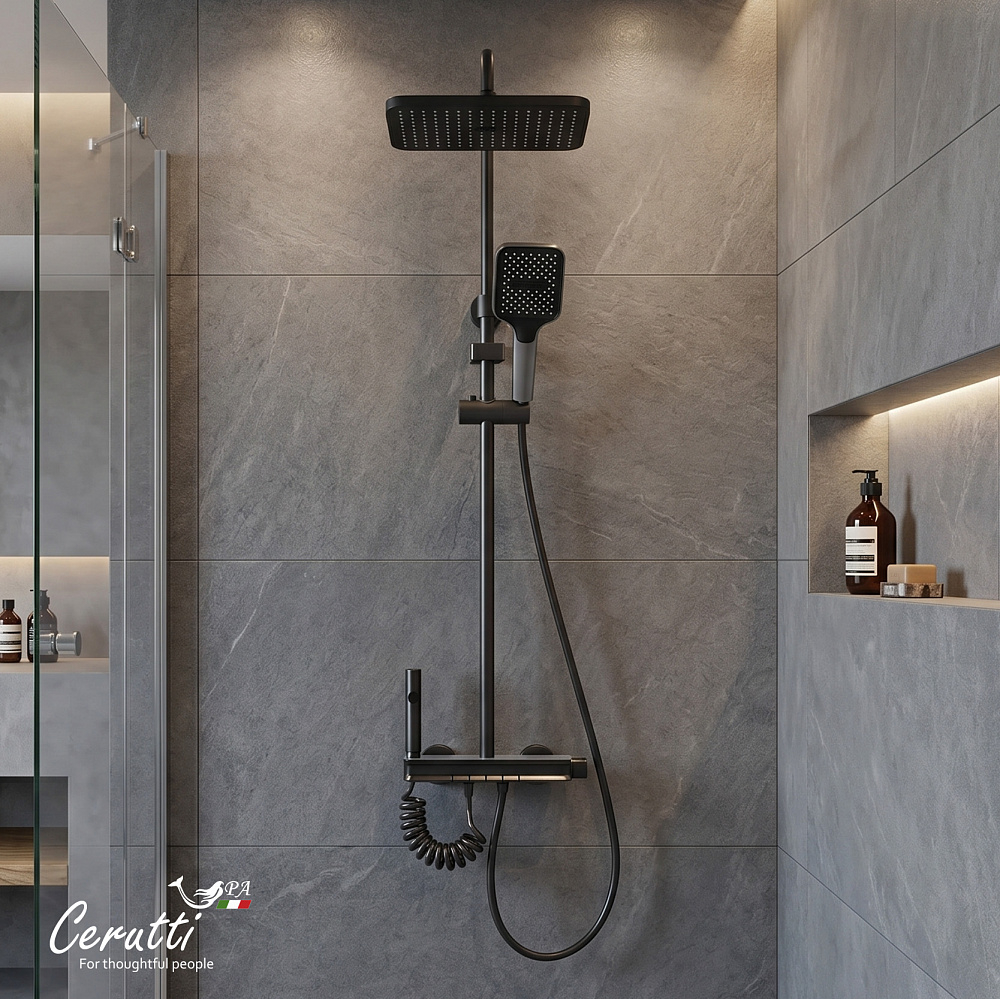Душевая стойка Ceruttispa НИВЕС (NIVES) цвет графит, с LED подсветкой
