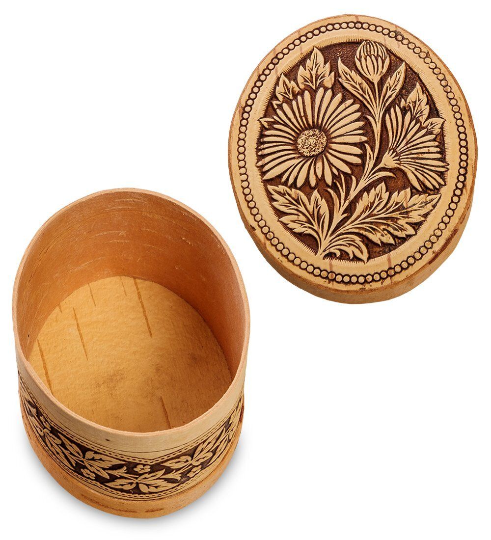 Народные промыслы BST-312/ 1 Шкатулка «Цветы» (береста)