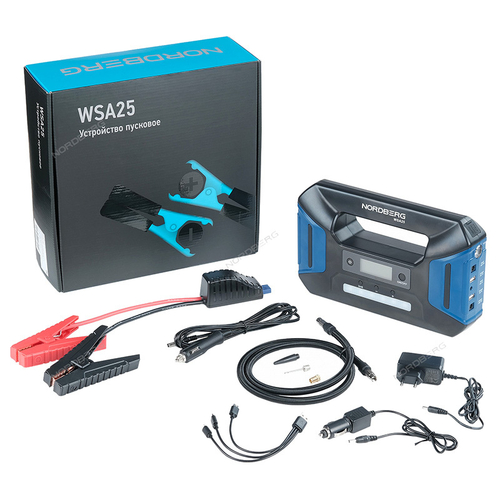 NORDBERG (WSA25) Устройство пусковое портативное 5/12/15V с компрессором, емкость 25 Aч