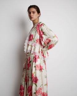 Блуза из вискозы с кружевной лентой розы молочный