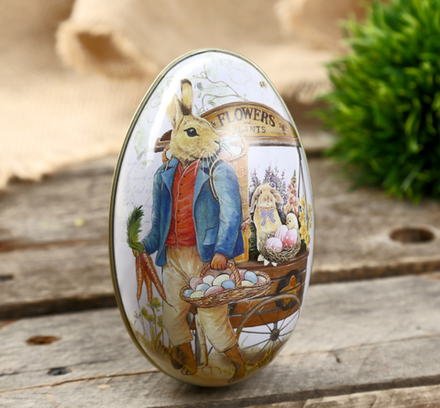 Шкатулка металл яйцо "Заяц с корзиной крашенных яиц" 11х6,5х7 см 4566142