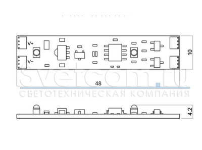 Сенс выкл SIR-5DL дист, встр, от движ руки, дист 5см,12В/24В,max 5А,вкл 4000K/выкл3000K,48х10мм