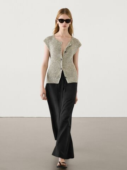 Massimo Dutti Жилет платочной вязки из 100% хлопка, натуральный, кремовый