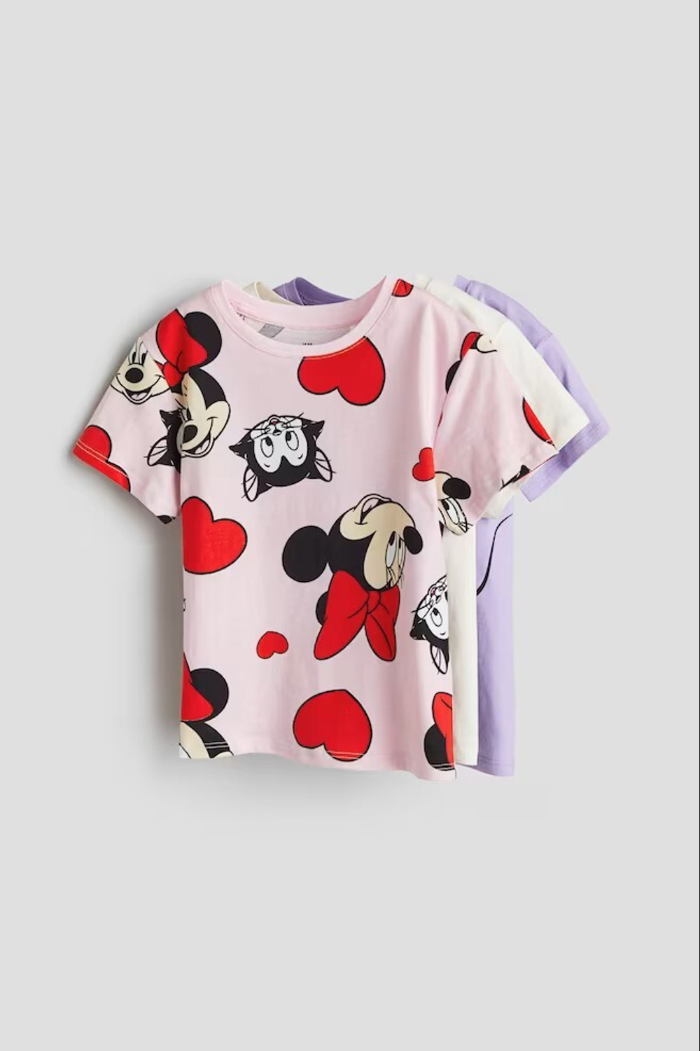 H&M Набор из трех хлопковых футболок с принтом, светло-фиолетовый