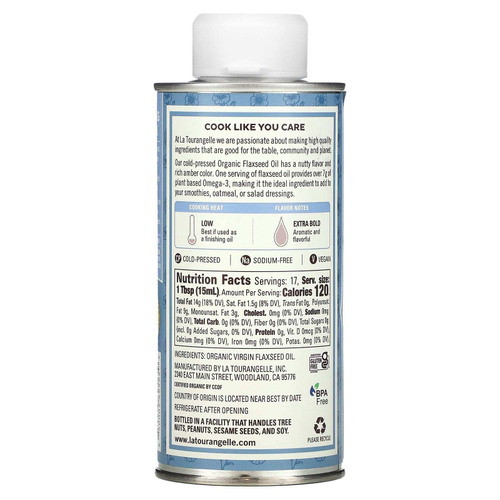 La Tourangelle, Органическое льняное масло, 250 мл (8,45 жидк. унц.)