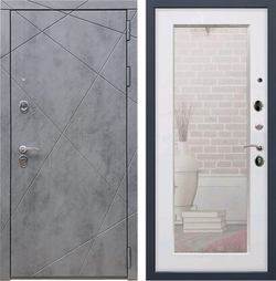Входная металлическая дверь  с зеркалом RеX (РЕКС) 13 Бетон темный / Пастораль белый ясень