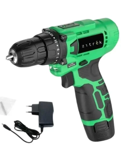 Дрель-шуруповерт аккумуляторная Zitrek Green Li Plus (12В, АКБ 1.5Ач и З/У, 850 об/мин, 24 Нм, реверс, подсветка) / электроинструмент / электродрель