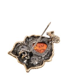 AM-2110 Брошь «Сова пушистик» (латунь, янтарь)