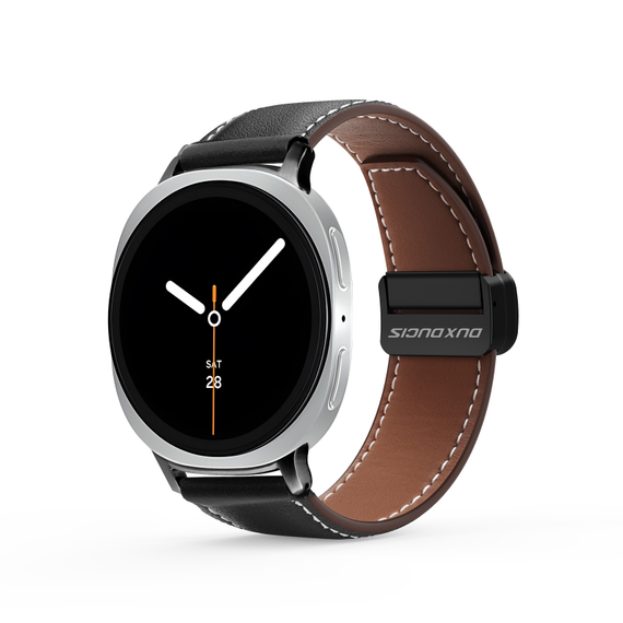 Ремешок из натуральной кожи черного цвета от Dux Ducis для смарт часов Samsung Galaxy Watch 8 (40 и 44мм), серия YA Series