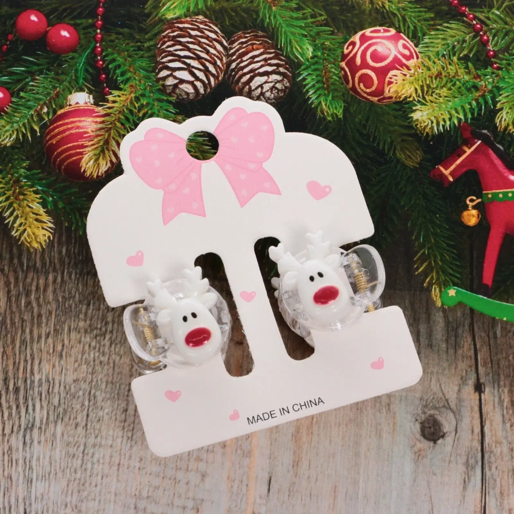 Заколки - крабы для волос 2шт на блистере «Новогодние друзья - Оленёнок Руперт», 2см (в пакете с подвесом)