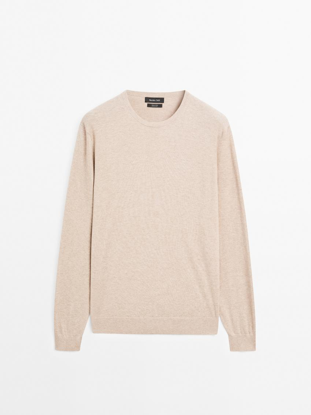 Massimo Dutti Хлопковый свитер с длинными рукавами, песочный