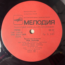 Винтажная виниловая пластинка LP Владимир Кузьмин Моя Любовь (СССР 1987) Ташкентский Завод