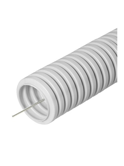 Труба гофрированная ПВХ легкая d20мм с протяжкой 350 Н сер. (уп.100м) Промрукав PR.012031
