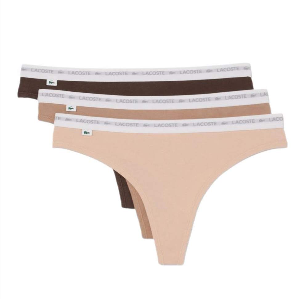 Спортивные трусы Lacoste Elastic Cotton Thongs 3P - biscuit/baguette/grume