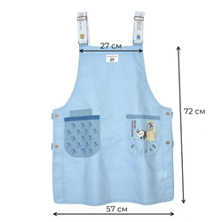 Фартук с пуговицами с обеих сторон, с кошкой "MATILDAsan", нежно-голубой, 25-8018-2, KUSUGURU