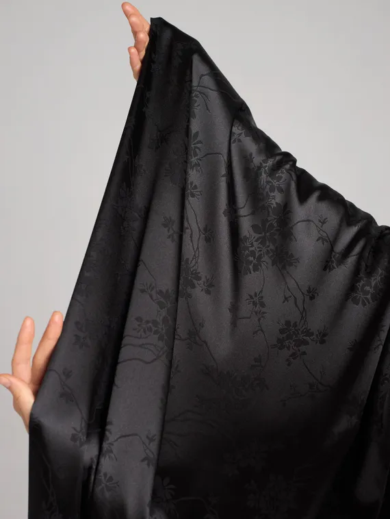 Ткань шелк Армани Жаккард, арт. 1870/2, дизайн "цветы на ветке", черный