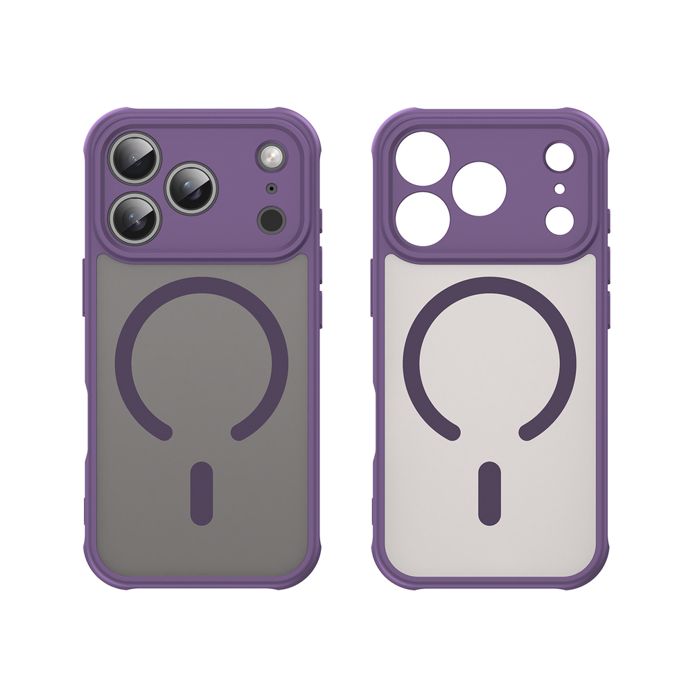 Полупрозрачный матовый чехол с MagSafe для iPhone 17 Pro, усиленные боковые рамки фиолетового цвета