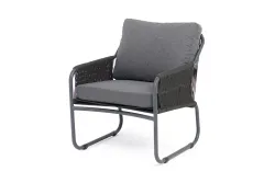 "Ането" кресло плетеное из роупа, каркас алюминий темно-серый (RAL7024) муар, роуп темно-серый круглый, ткань темно-серая 027