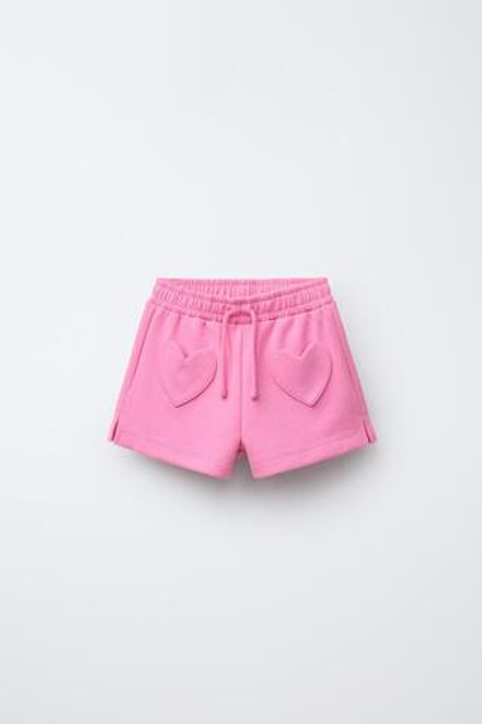 ZARA ШОРТЫ INTERLOCK С КАРМАНАМИ-СЕРДЕЧКАМИ, ЯРКО-РОЗОВЫЙ