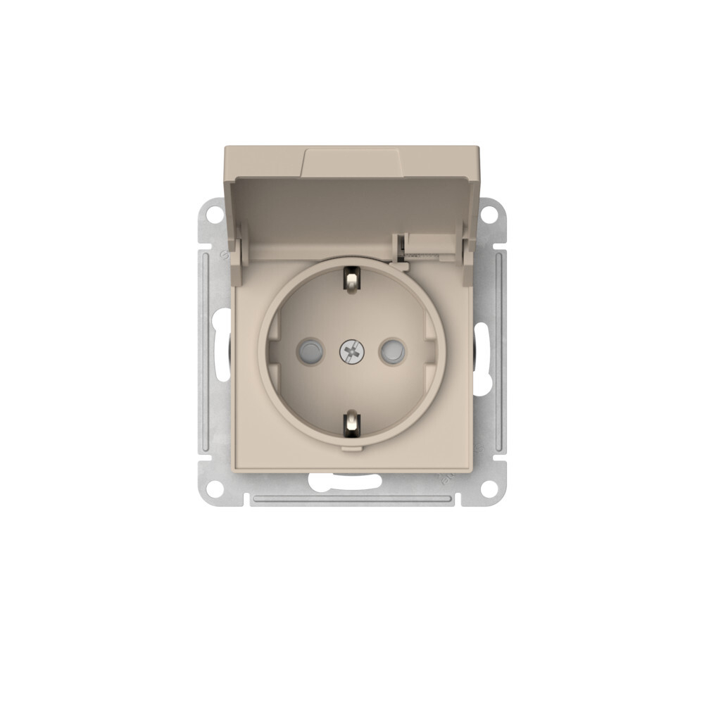 ATLASDESIGN РОЗЕТКА с заземл. со шторк. с крышкой, 16А,IP20,мех., быстрозажим. клем., ПЕСОЧНЫЙ