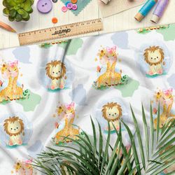 Ткань муслин счастливые жирафы и львы