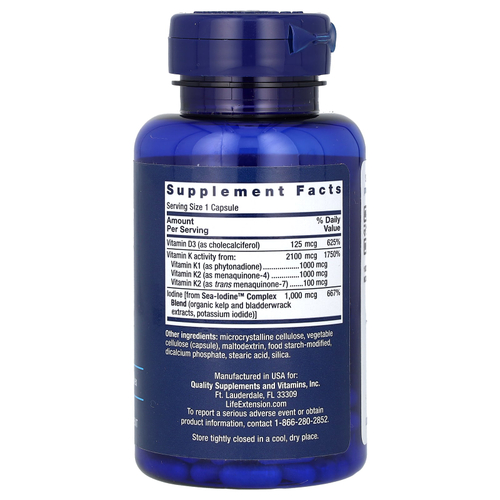 Life Extension, витамины D и К с йодом Sea-Iodine, 60 капсул