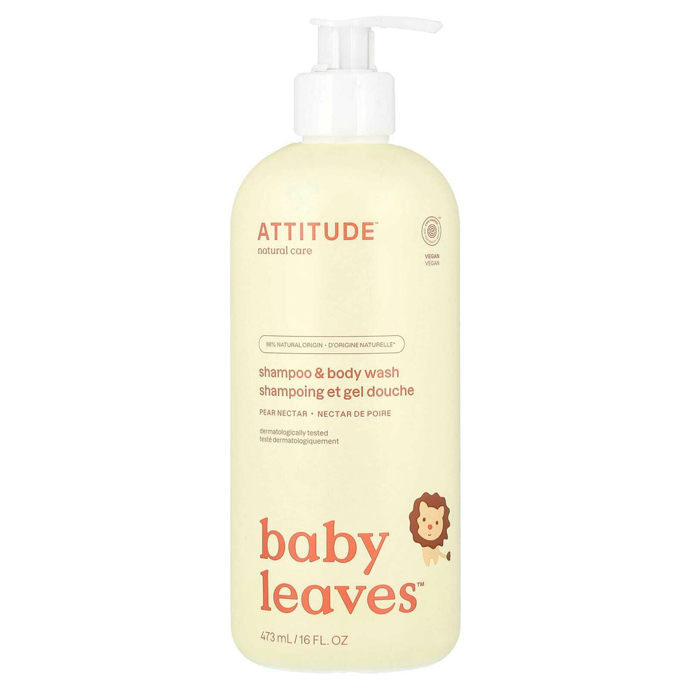ATTITUDE, Little Leaves Science, натуральный шампунь и гель для душа 2 в 1, грушевый нектар, 473 мл (16 жидк. унций)