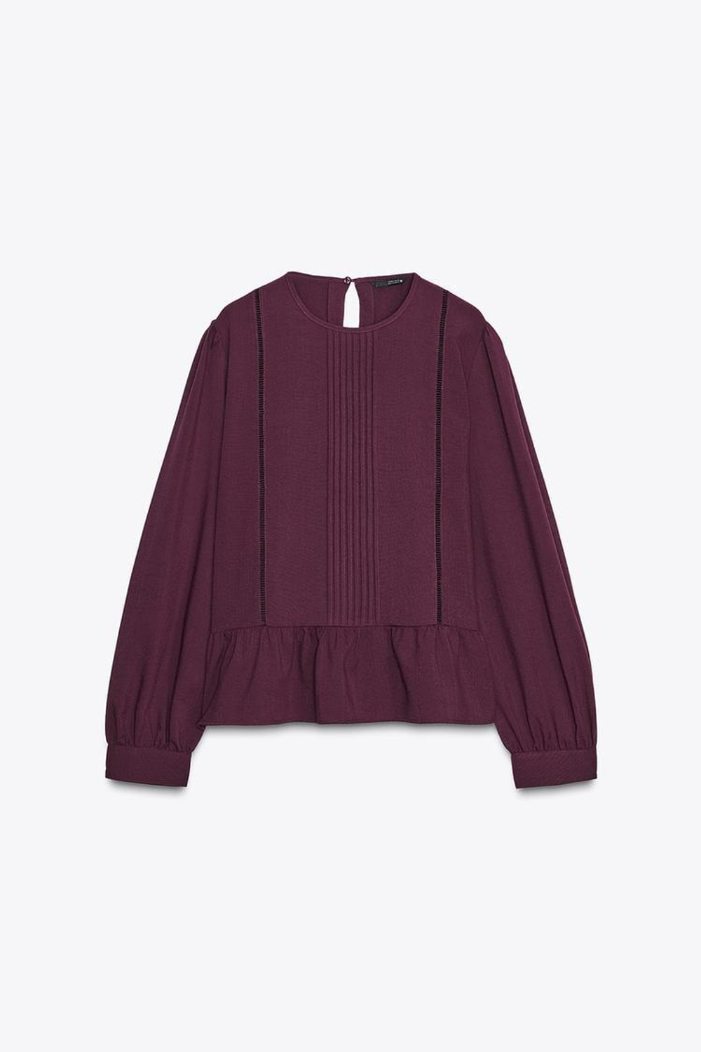 ZARA БЛУЗА С КРУЖЕВОМ И БАСКОЙ, БУРГУНДИ
