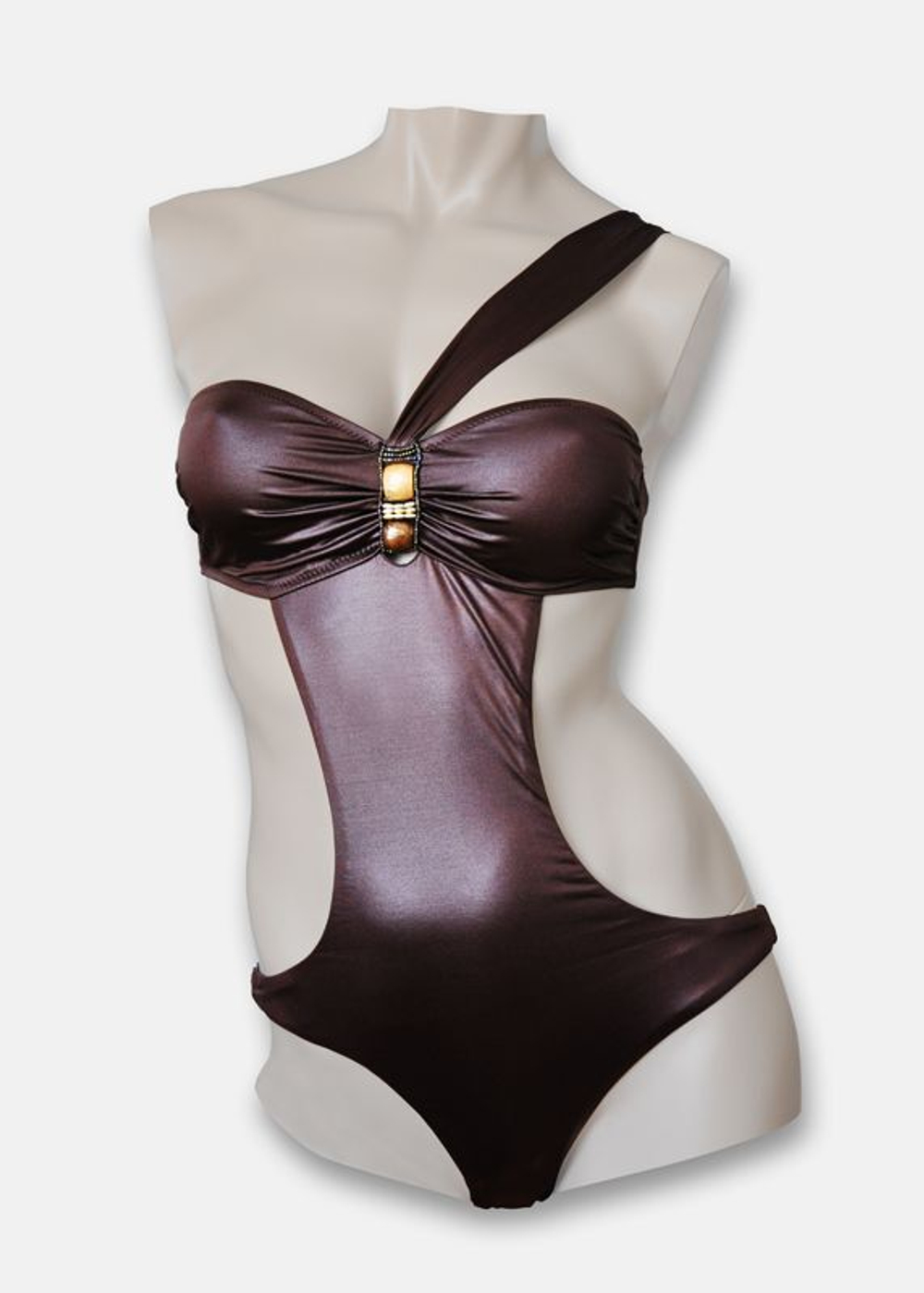 Оригинальный купальник-монокини с бретелью через плечо (Размер: 36) (Цвет: коричневый)