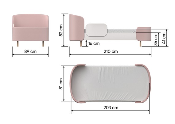 Кровать подростковая KIDI Soft размер L антивандальная ткань (серый)