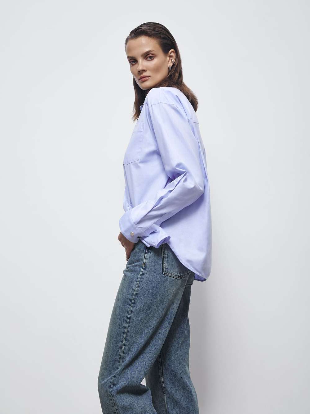 Хлопковая рубашка c кнопками на воротнике