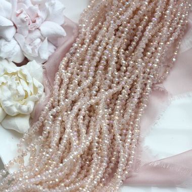 Хрусталь гранёный (стекло) рондель, бежевый 4*3 мм, нить 58 см, С209