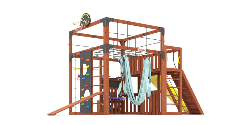 Детская площадка Савушка КУБ-3 (Махагон) с гамаком для йоги