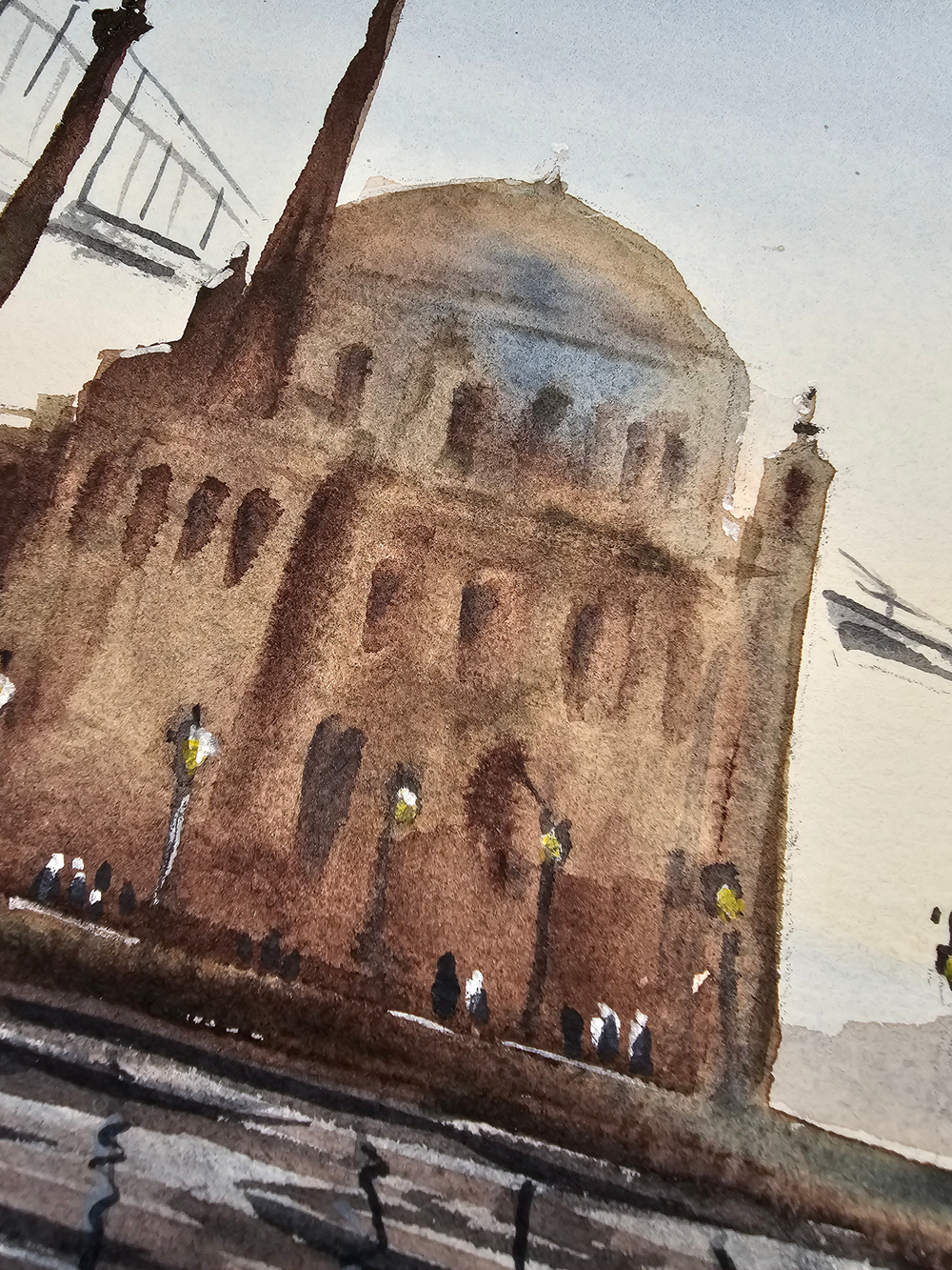 Картина авторская акварельная в паспарту 30х40 см на стену для интерьера "Мечеть Ортакей. Стамбул"