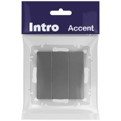 Выключатель Intro Accent 6-106-07 тройной, 10А-250В, IP20, СУ, AL/CU, графит | Intro