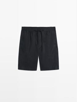 Massimo Dutti Короткие бермуды из 100% льна, темно-синий