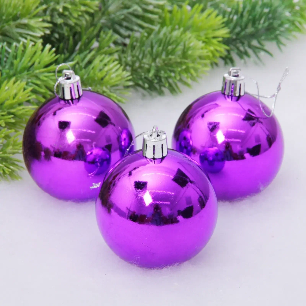 Новогодние шары 6 см (набор 3 шт) «Глянец», фиолетовый
