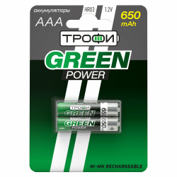 Аккумуляторы NiMH Трофи HR03 650 mAh GREEN POWER блистер. (Цена за 2шт)