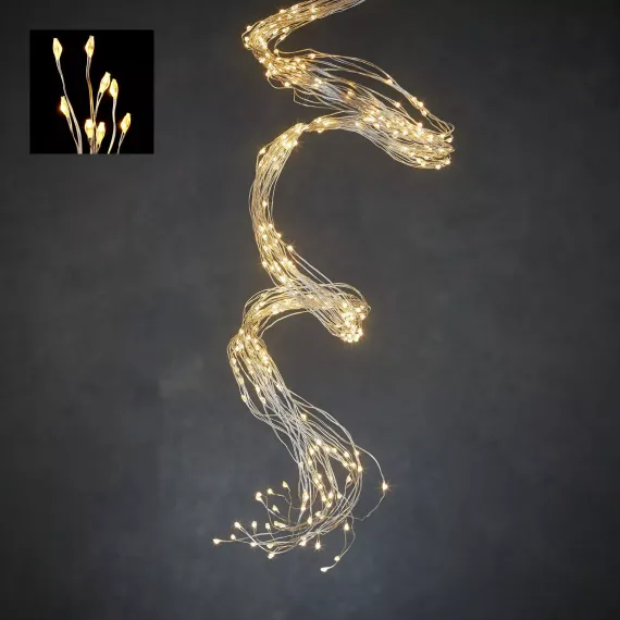 Светодиодная нить Хвост 520 теплых белых ламп, 20 лучей по 2 метра, 24В, серебряный провод, LUCA (84927)