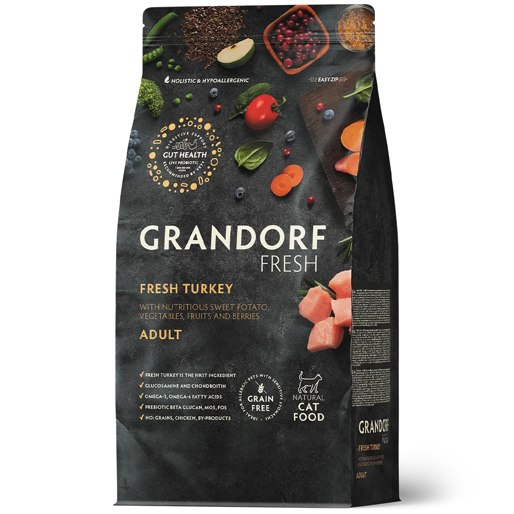 GRANDORF FRESH Свежее мясо индейки с бататом для взрослых кошек