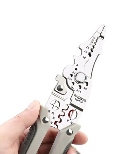 Многофункциональные клещи-стриппер для снятия изоляции 0.8-2.6 мм, зачистки и опрессовки для электро