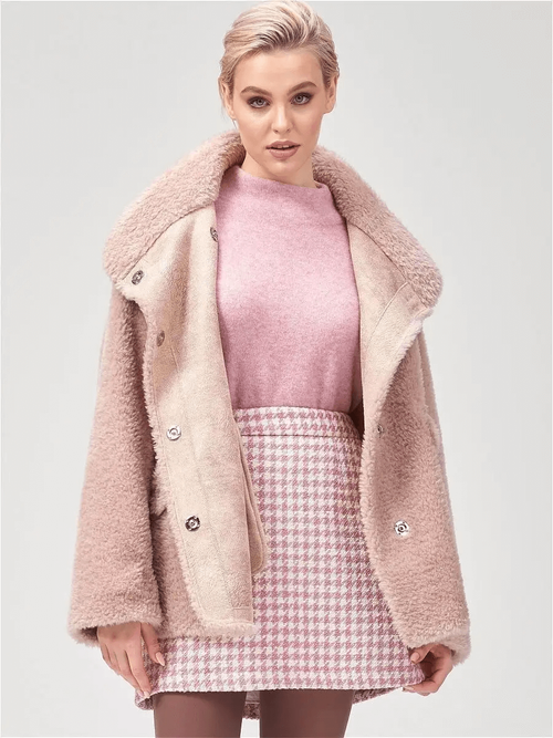 Эко мех шуба чебурашка куртка, розовая, Americanka