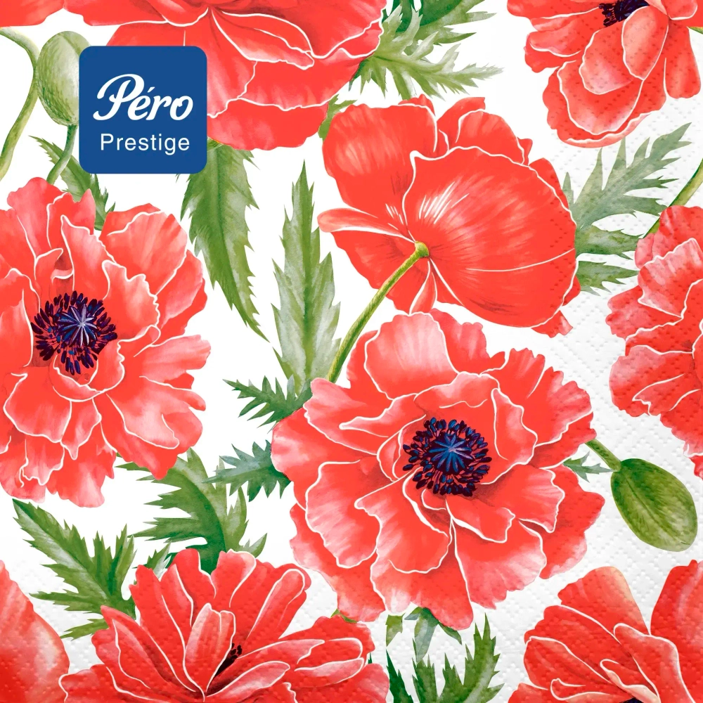 Салфетки бумажные 33*33 Pero Prestige Восточные маки, 3сл 20л