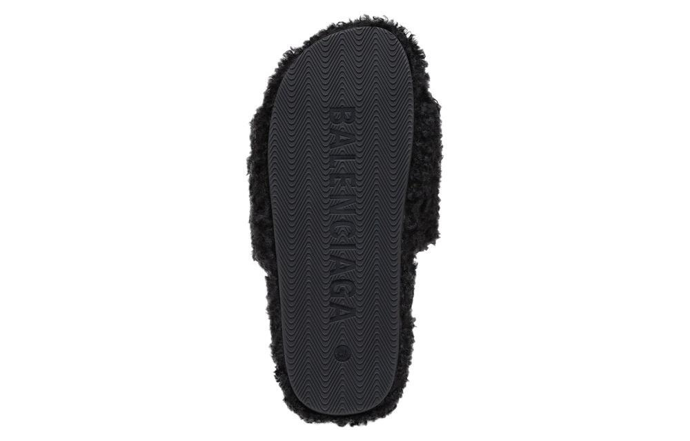 Balenciaga Balenciaga Furry sheepskin and wool one-piece trend comfortable set to wear fashion sandals women's black and white