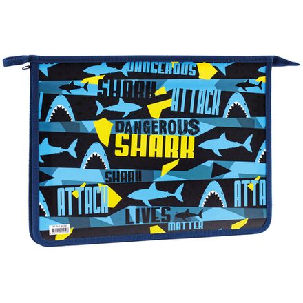 Папка для тетрадей 2 отделения А4 на молнии Спейс, рисунок на пластике, Shark