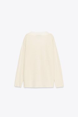 ZARA ДЖЕМПЕР С КРУЖЕВНОЙ ОТДЕЛКОЙ, ЭКРЮ