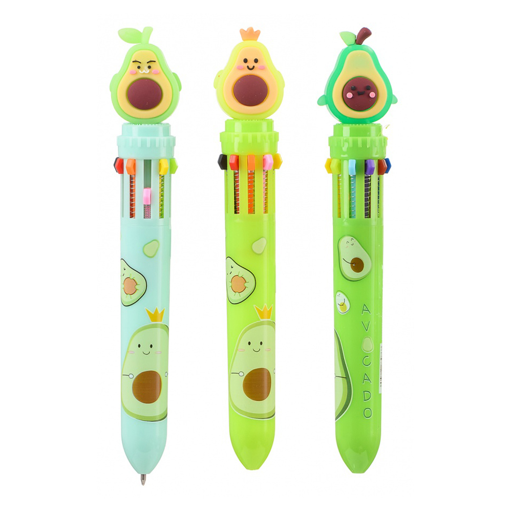 Ручка шариковая, автоматическая, 10в1, Basir, серия "Авокадо", 10-ти цветная, с резиновой фигуркой, 36 шт